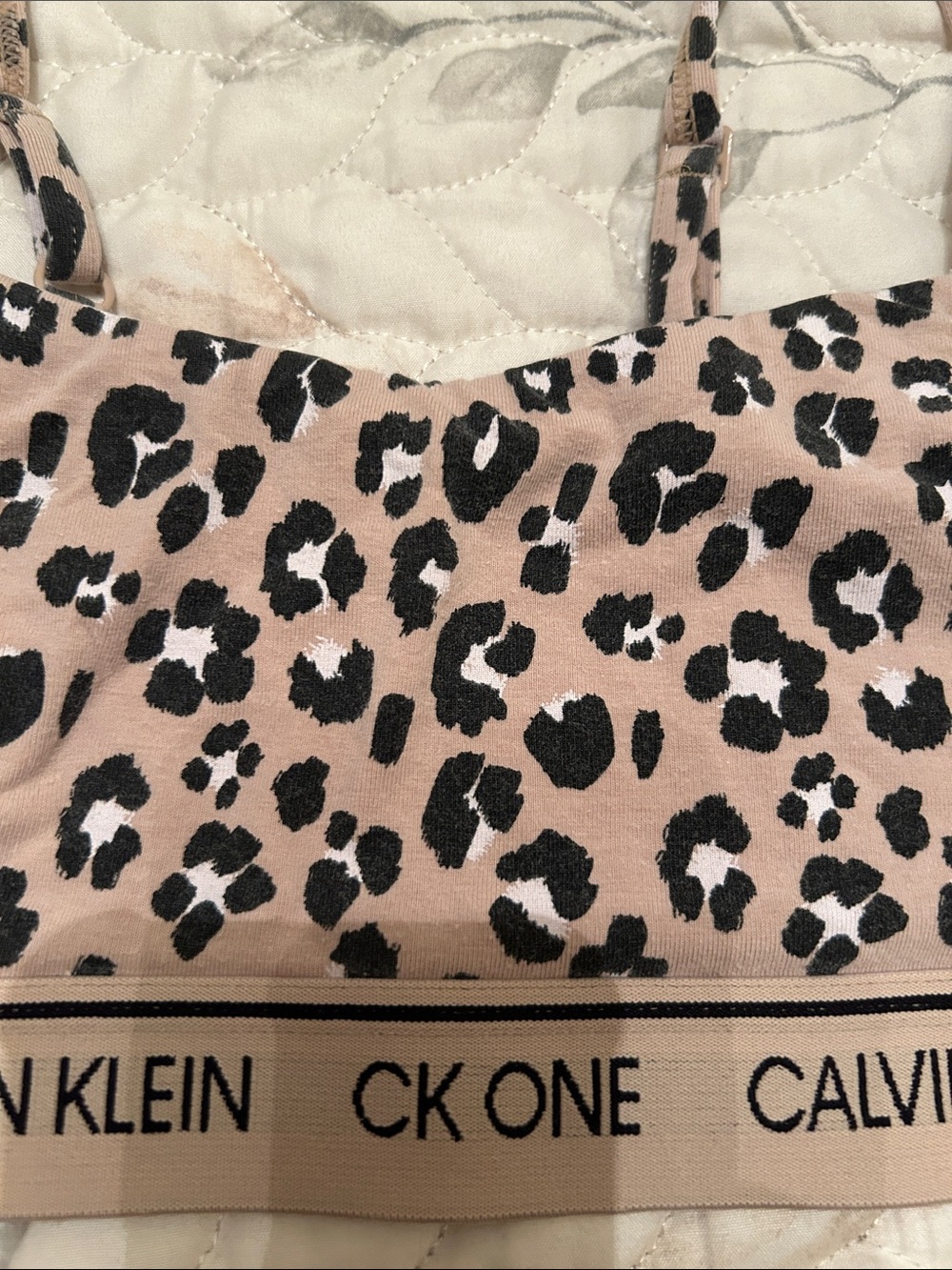 Calvin Klein Beige and Black Leopard Print Crop Bralette - Picture 2 of 6